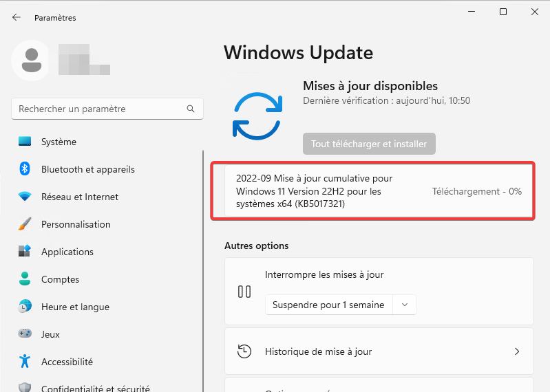 windows update et téléchargement windows 22h2