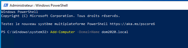 commande powershell pour ajouter un ordinateur dans un domaine active directory