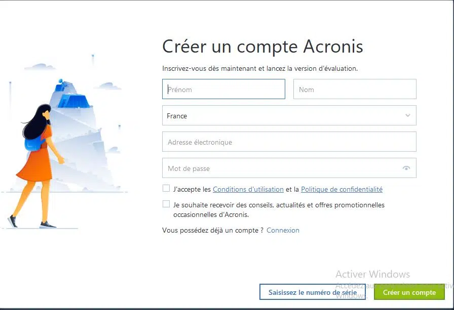 creation compte acronis